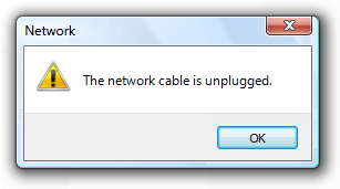 Screenshot der Warnung zum Nicht angeschlossenen Netzwerkkabel 