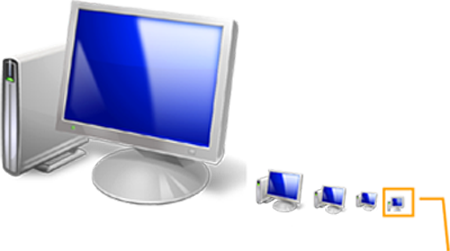 Abbildung eines großen 3D-Computers und eines kleinen 2D-Computers 