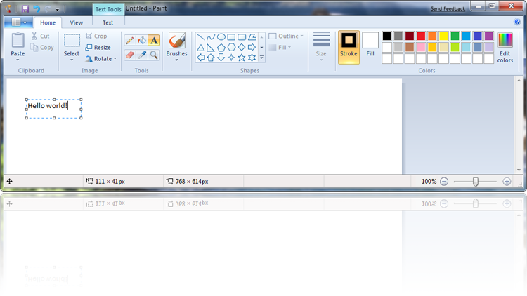 Screenshot der Menübandimplementierung in Paint für Windows 7.