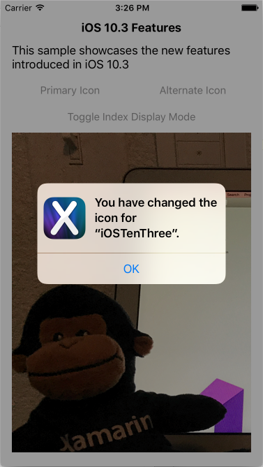 Eine Beispielwarnung, wenn eine App ihr Symbol ändert