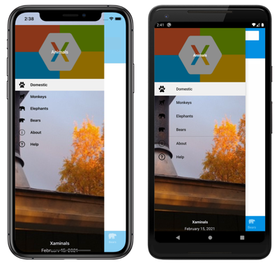 Screenshot: Shellflyout unter iOS und Android