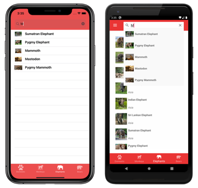 Screenshot: Suche in der Shell unter iOS und Android