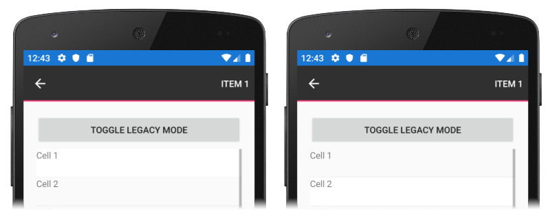Screenshot: Aktivierter ViewCell-Legacymodus im Android