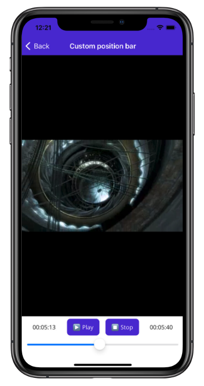 Screenshot of video playback using custom transport controls on iOS.