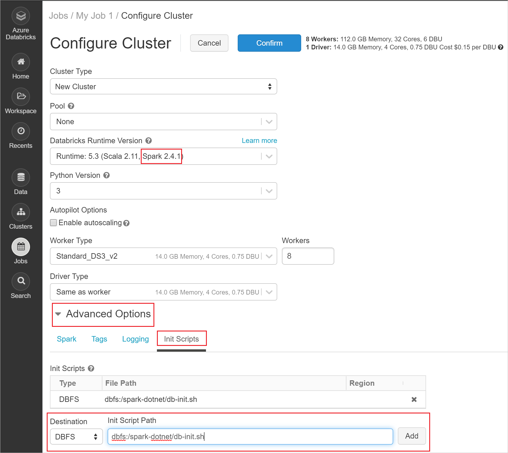 Configure spark cluster in Azure Databricks