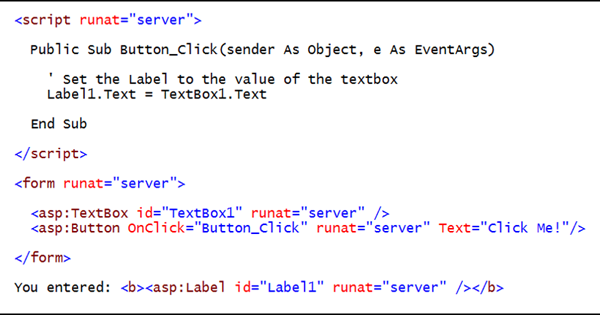 Screenshot that shows a sample of ASP.NET code.