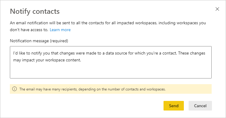 Screenshot of data source notify contacts dialog.