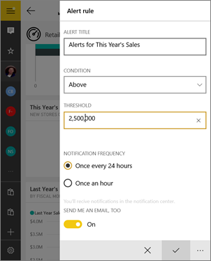 Screenshot of the alert settings, showing the entries to edit the alert.