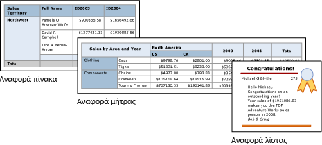 Screenshot of Report Builder table, matrix, and list reports.