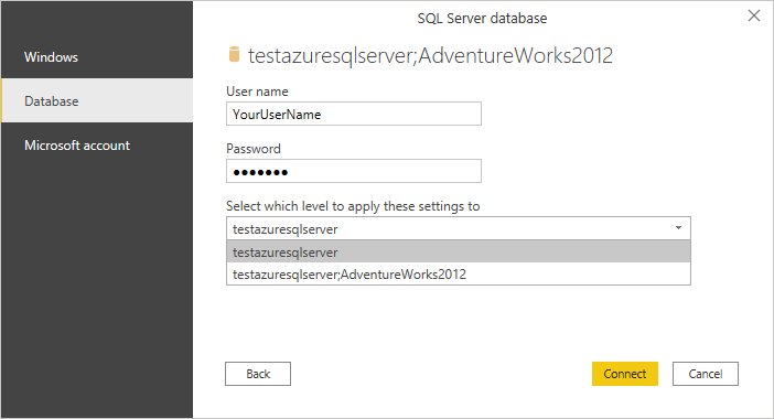 Έλεγχος ταυτότητας βάσης δεδομένων SQL Azure.