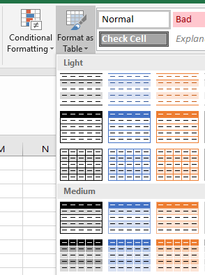 Μορφοποίηση ως πίνακα στο Excel.