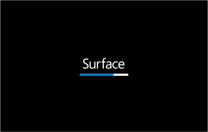 Surface UEFI firmware update with blue progress bar.