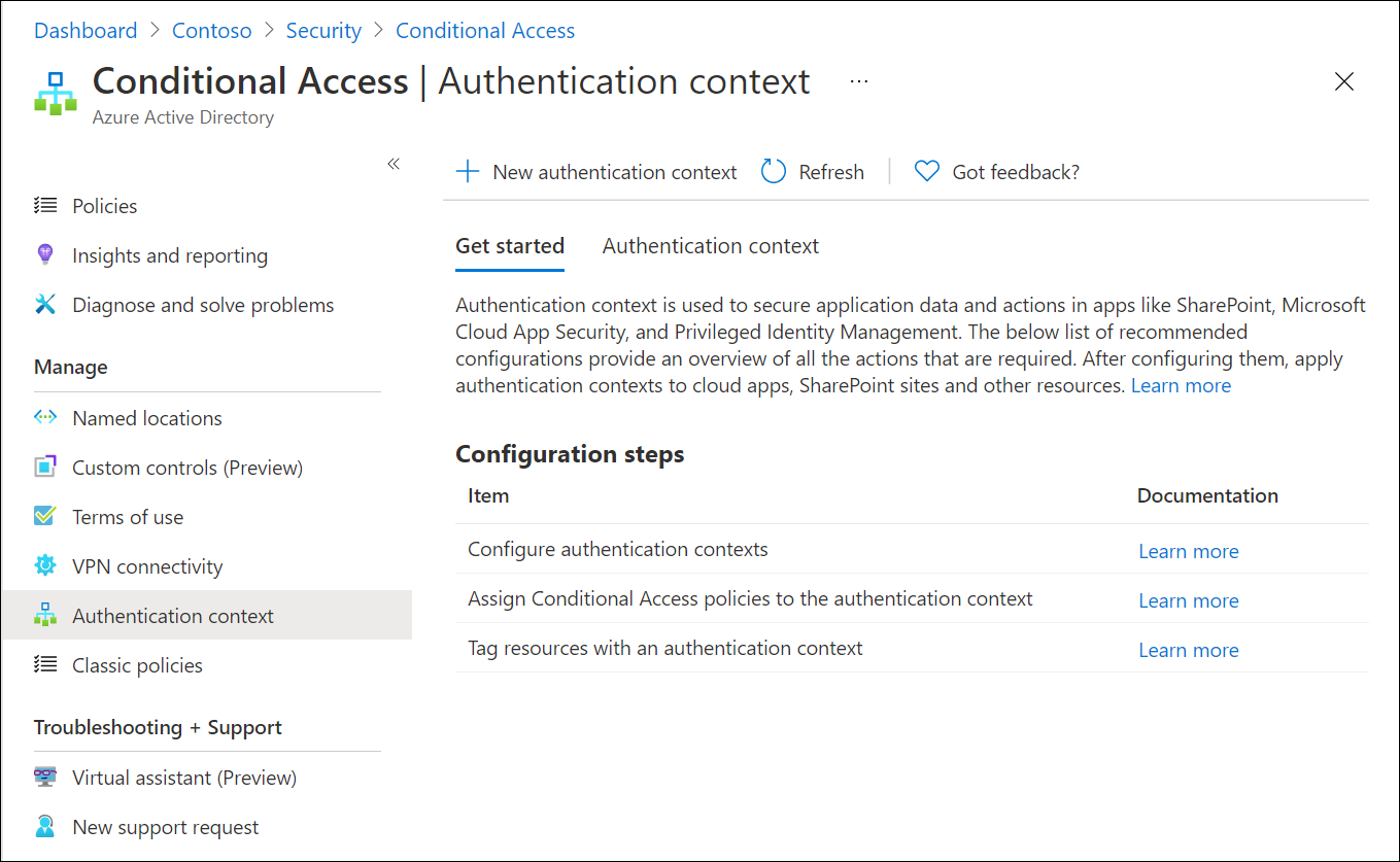 Manage authentication context in the Azure portal