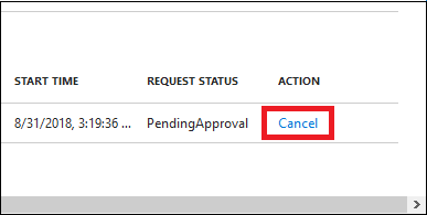 Screenshot showing the My request list with Cancel action highlighted.