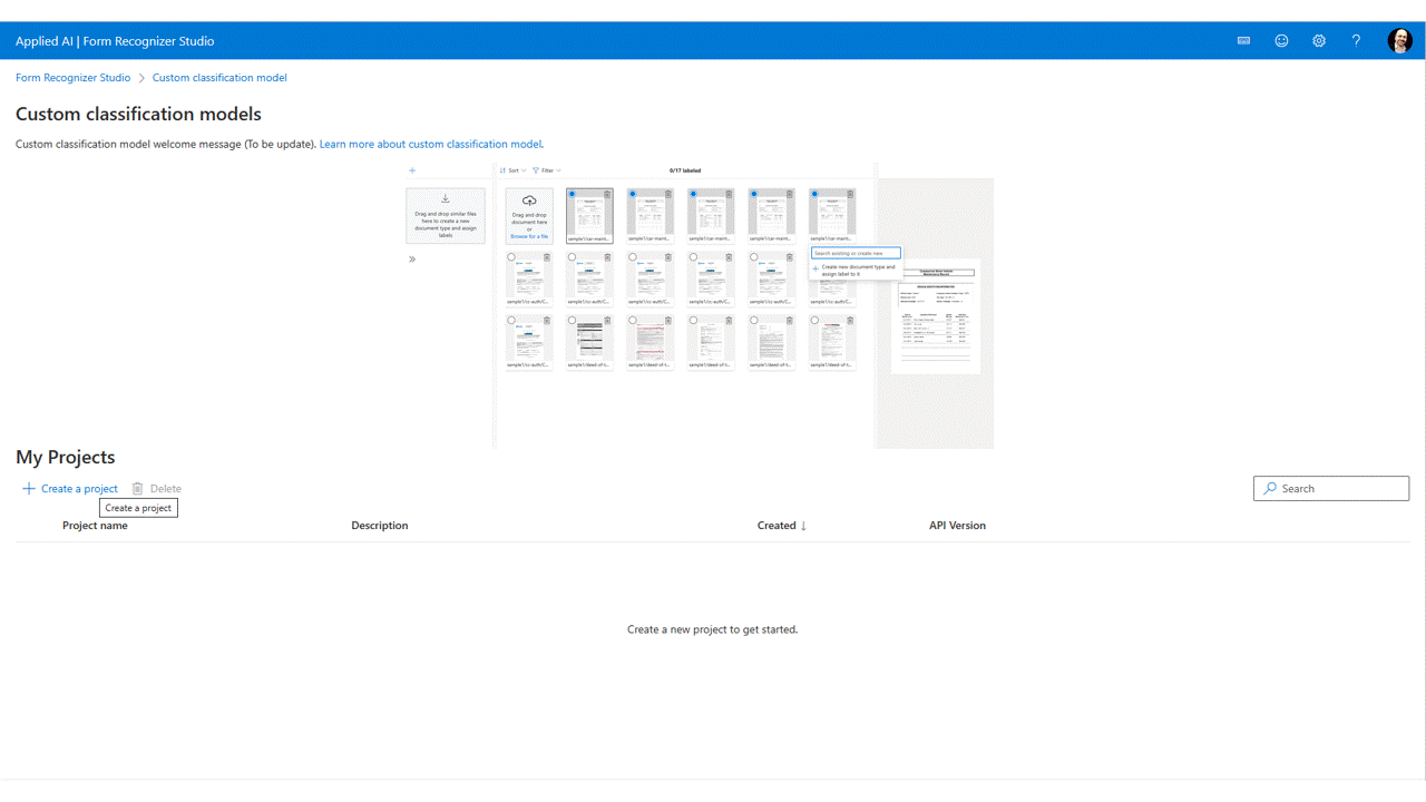 Screenshot showing elect the Document Intelligence resource.