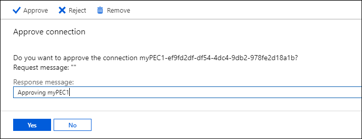 Screenshot showing how to approve a private endpoint connection.
