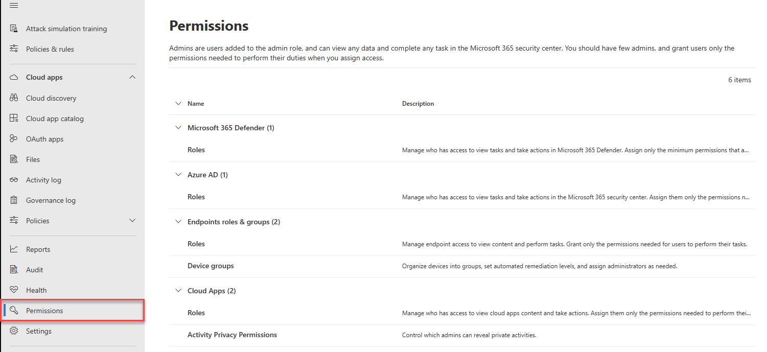 Permissions & Roles page showing Endpoints roles & groups, Roles, and Device groups