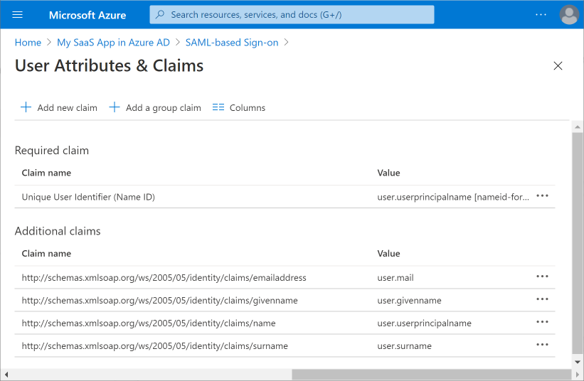 This is the page to edit User Attributes and Claims