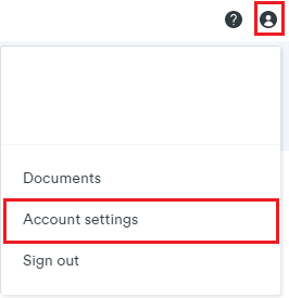 Screenshot that shows the "Settings" icon and "Account" selected.