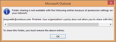 Screenshot that shows an error displays when sending the sharing invitation.