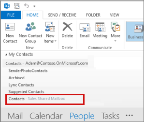 Screenshot that shows the contacts folder selected under the My Contacts page.