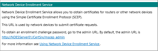 Screenshot of the Network Device Enrollment Service message.