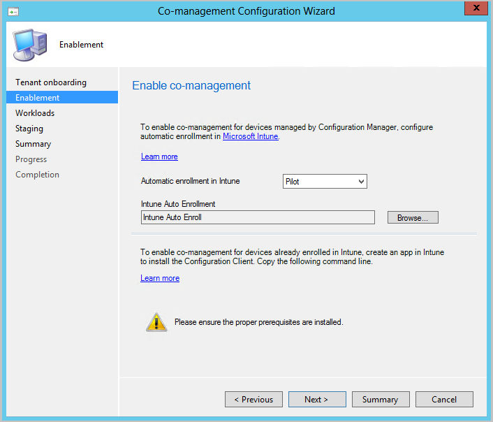 Screenshot of the wizard page for enabling automatic enrollment in Intune.