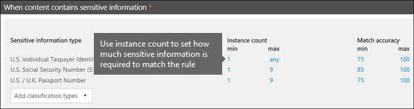Instance counts in the rule editor.