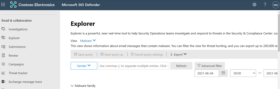 The Threat Explorer page