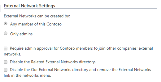 List of available external network settings.