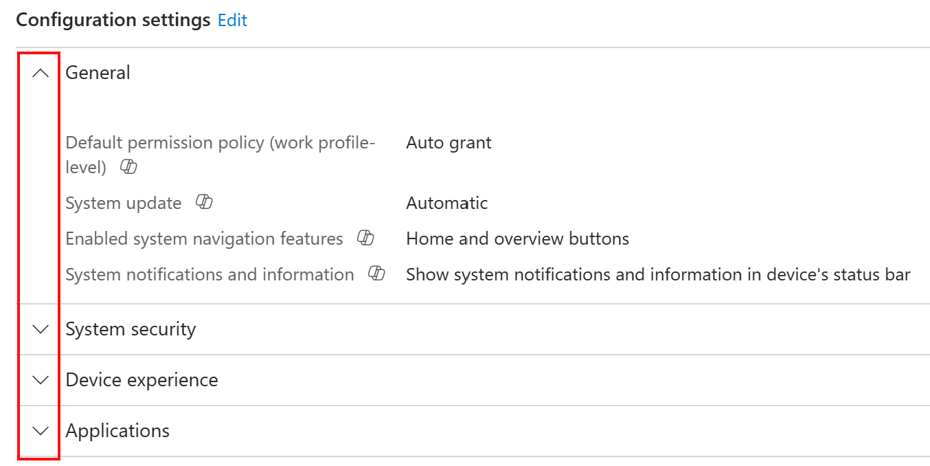 Screenshot that shows how to expand a category to see the Copilot tooltip in Microsoft Intune and Intune admin center.