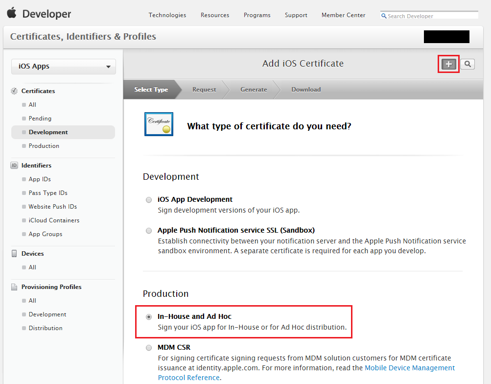 Select In-House and Ad Hoc certificate