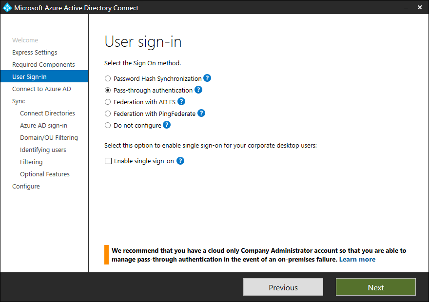 Azure AD Connect: User sign-in