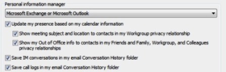 Screenshot that shows the Personal information manager in Lync.