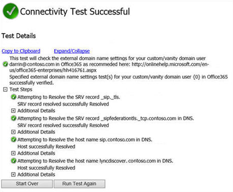 Screenshot that shows the Connectivity Test Successful result.