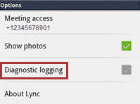 Screenshot that shows the Diagnostic logging tab in the Options list.