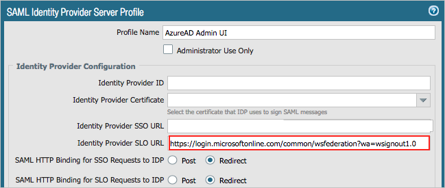 Screenshot shows the "SAML Identity Provider Server Profile" window.