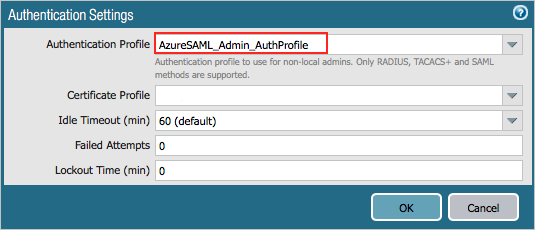 Screenshot shows the Authentication Profile field.