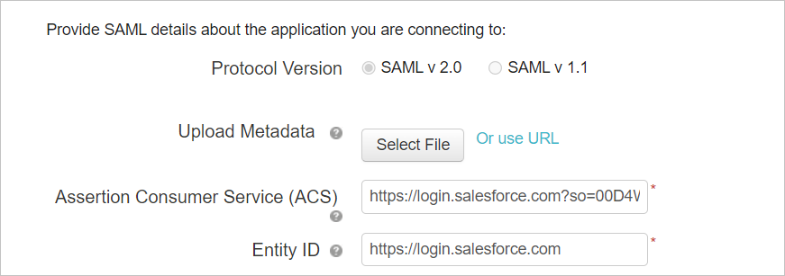 Configure custom app with Salesforce SAML details.