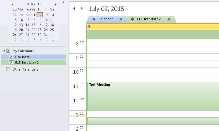 Screenshot shows the mailbox Calendar folder.