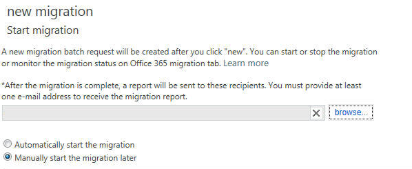 Screenshot of the Start migration page for staged migration.