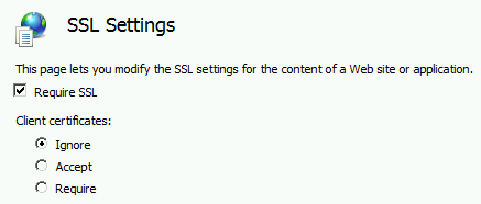 Screenshot of the S S L Settings page with the Ignore option selected.