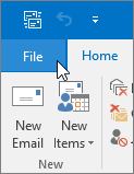 File menu in Outlook 2016.