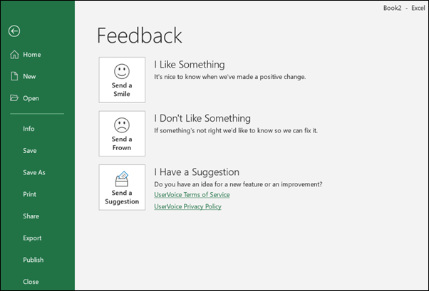 Screenshot: In-product feedback example