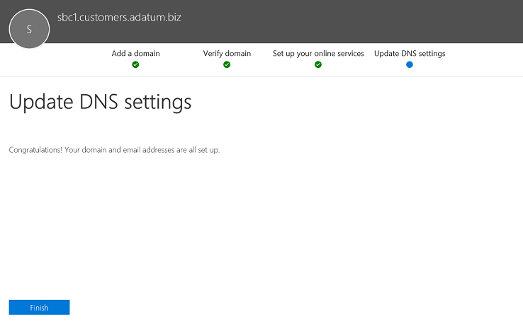 Screenshot of the Update DNS settings page.