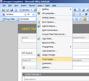 Screenshot to select Trust Center on the Tools menu.