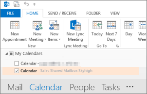 Screenshot that shows the shared calendar selected in the My Calendars page.