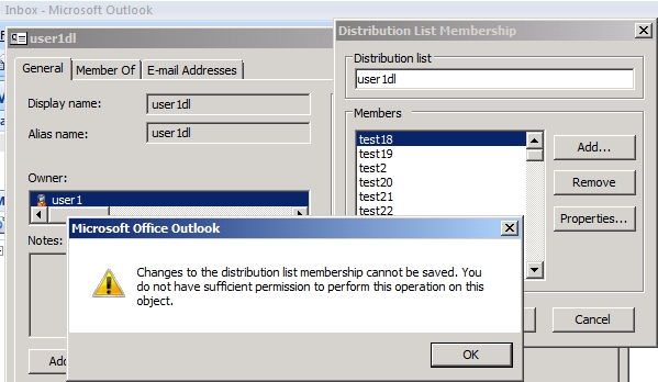 Screenshot of the error message from Outlook.