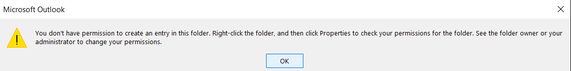 Screenshot of the Outlook error message.