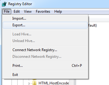 Screenshot of the File menu in Registry Editor.